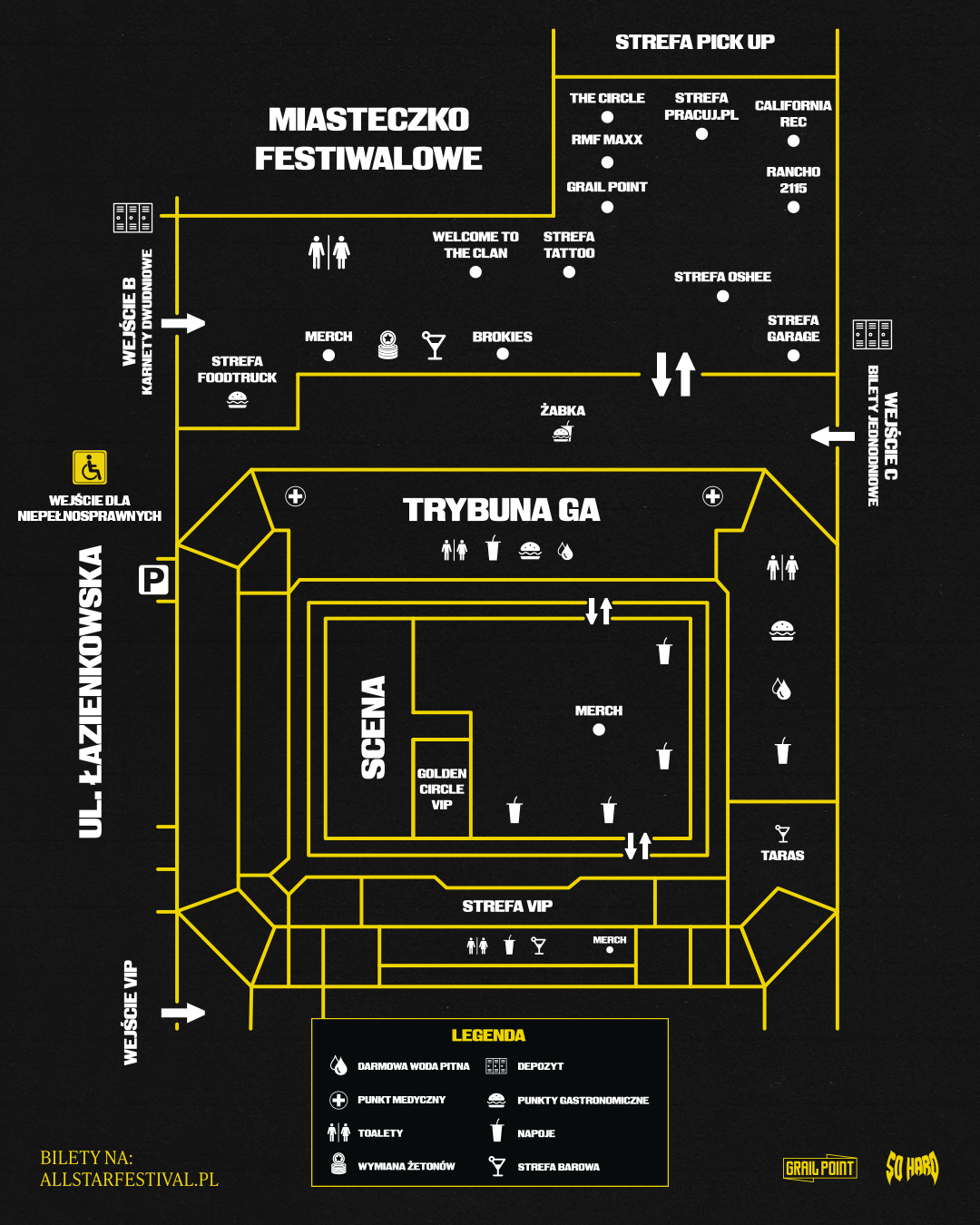 Mapa terenu OSHEE All Star Festival 2026 na Stadionie Legii Warszawa.